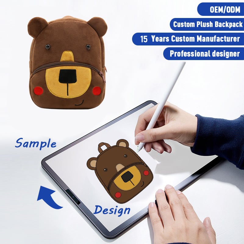 SUSHAN Latest Zoo Series Cartoon Children's Plush Animal Unisex Backpack with Zipper Closure for Kindergarten