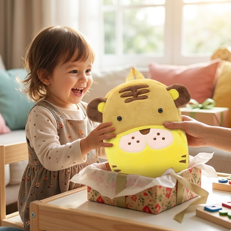 SUSHAN Wholesale Kids Animal Backpack, Custom Cartoon Plush School Bag with Zipper, Cute Double Shoulder Bag