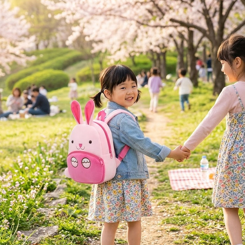 SUSHAN Custom made cute cartoon rabbit plush polyester backpack stylish zippered schoolbag for kids