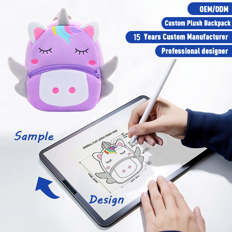 SUSHAN Custom Plush Backpack for Kids Schoolbag with Zipper Closure Children's Bag for School