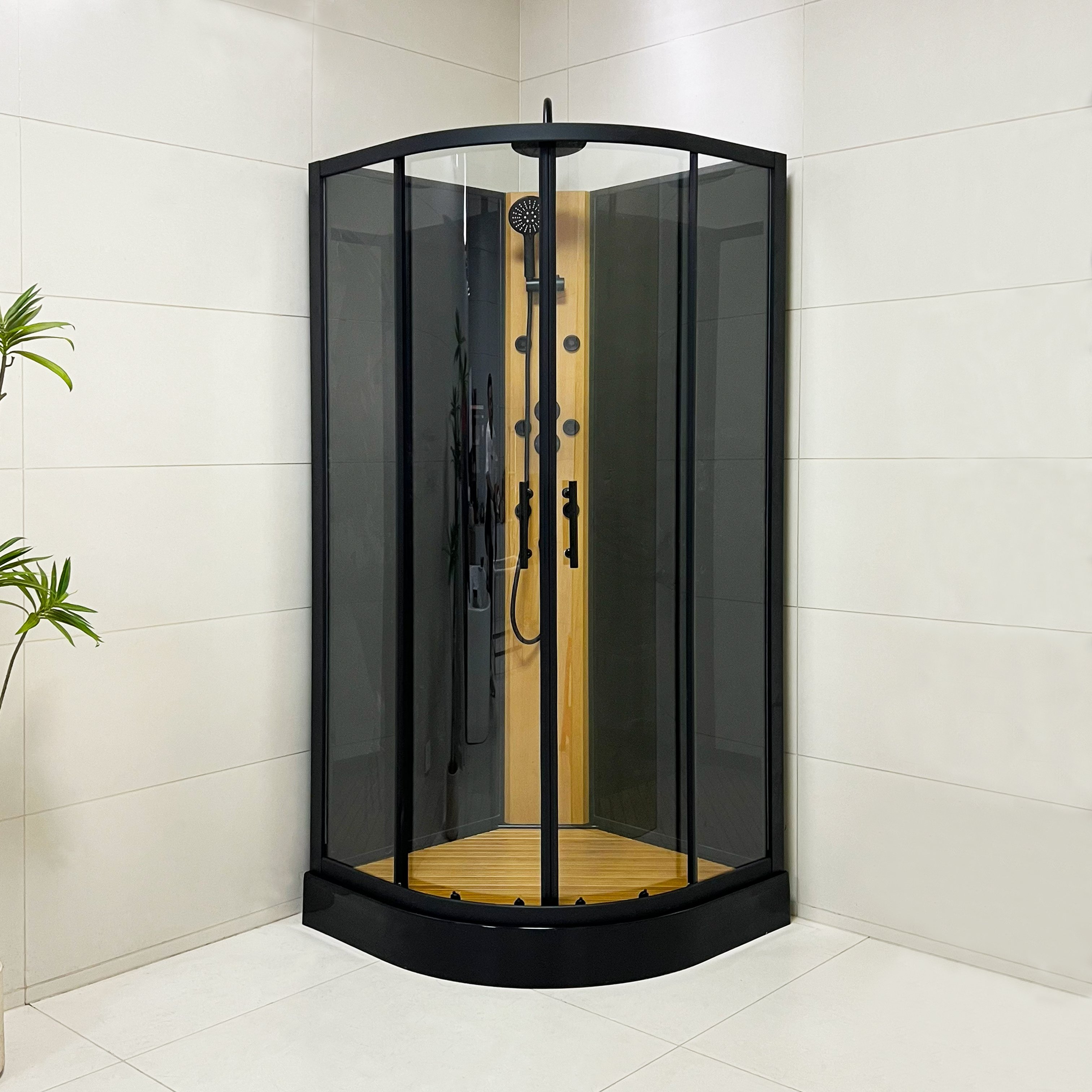 HOKO Modern  Sliding Shower Enclosure with Tempered Glass and Matt Black Aluminium Frame for Hotel Use Steam Shower Cabin
