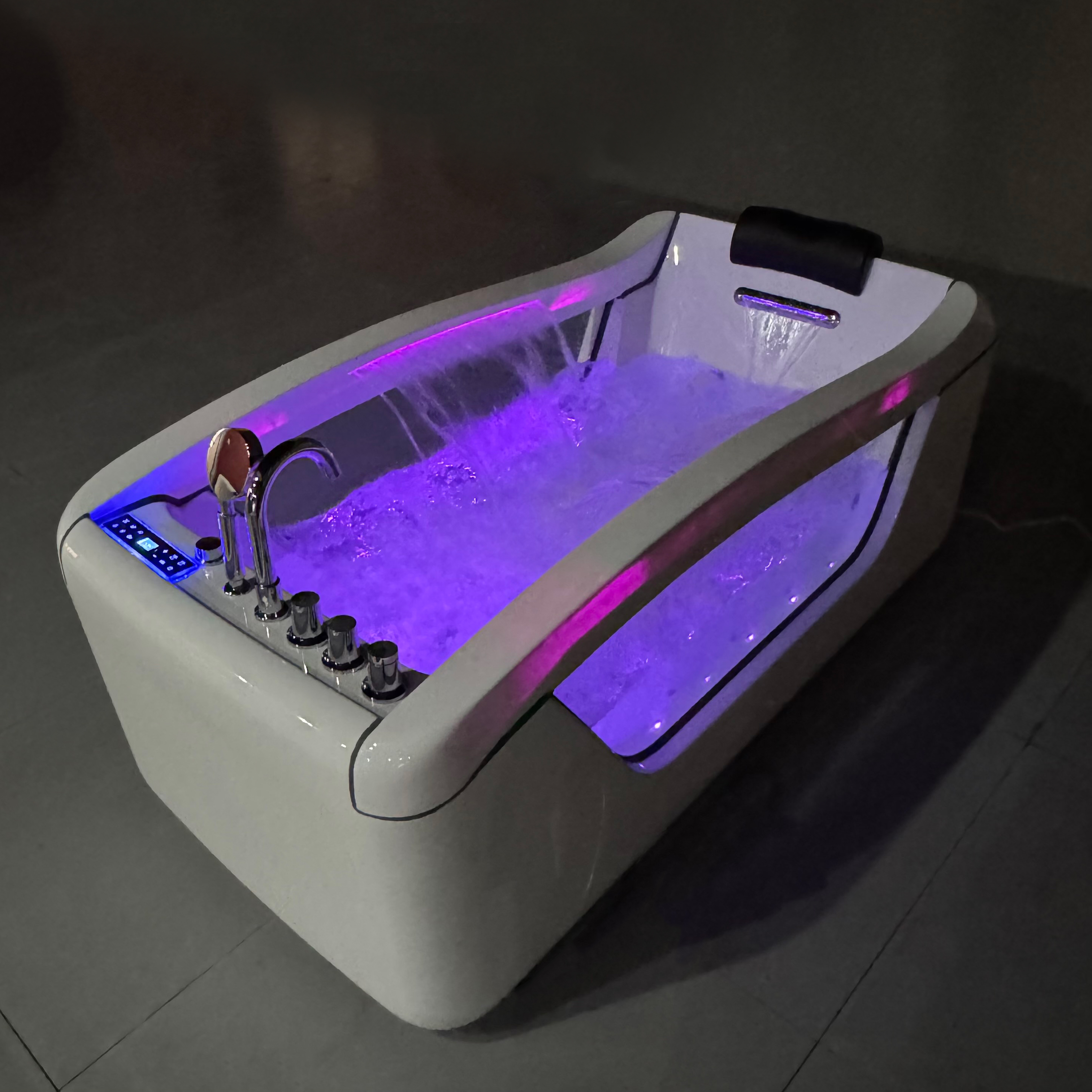 HOKO Modern White Acrylic Spa Tubs Hydro Massage Bathtub with LED Lights and Waterfall Whirlpool Hot Tub for Bathroom Use
