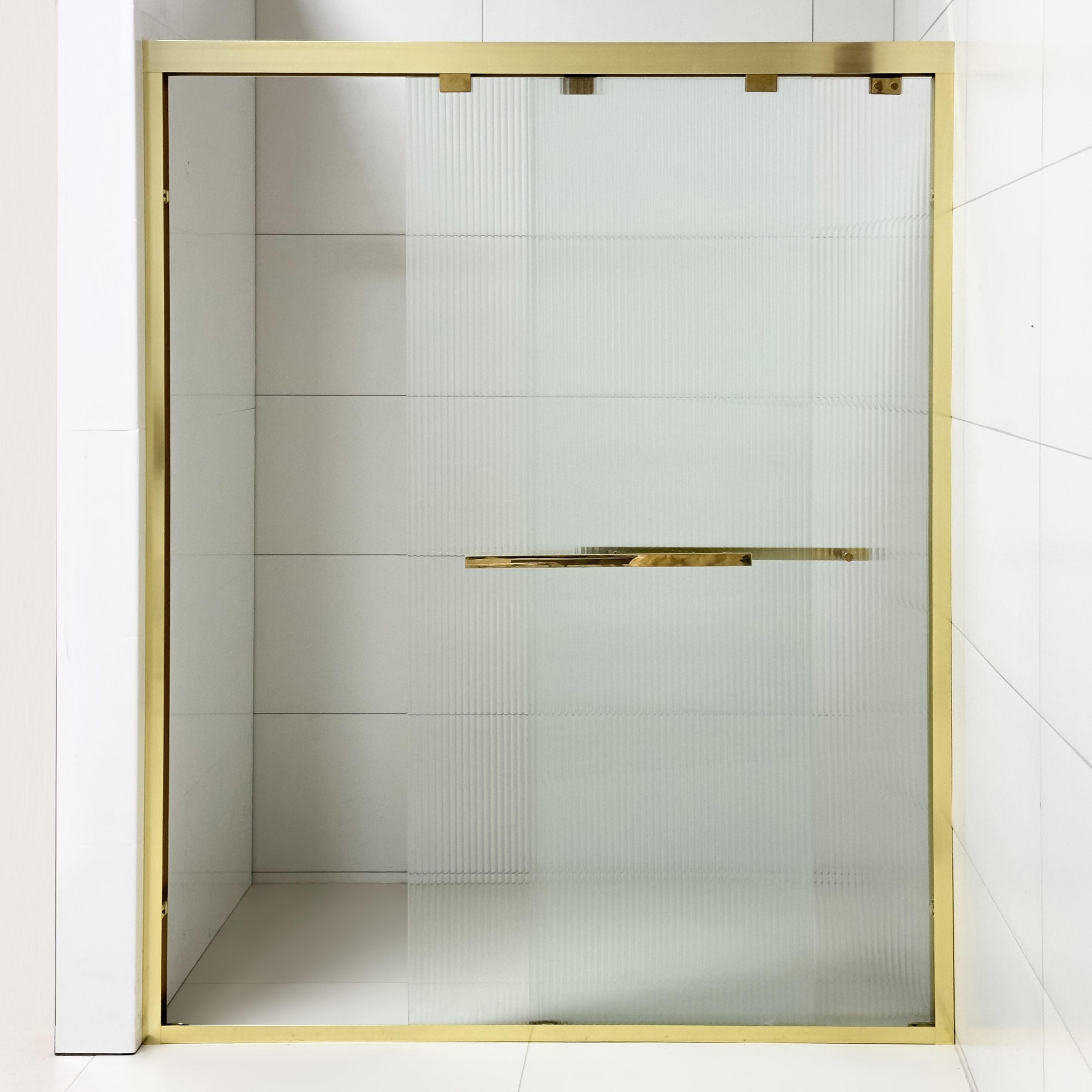 Gold Square Sliding Door Shower Enclosure 8mm Tempered Glass with Aluminium Frame