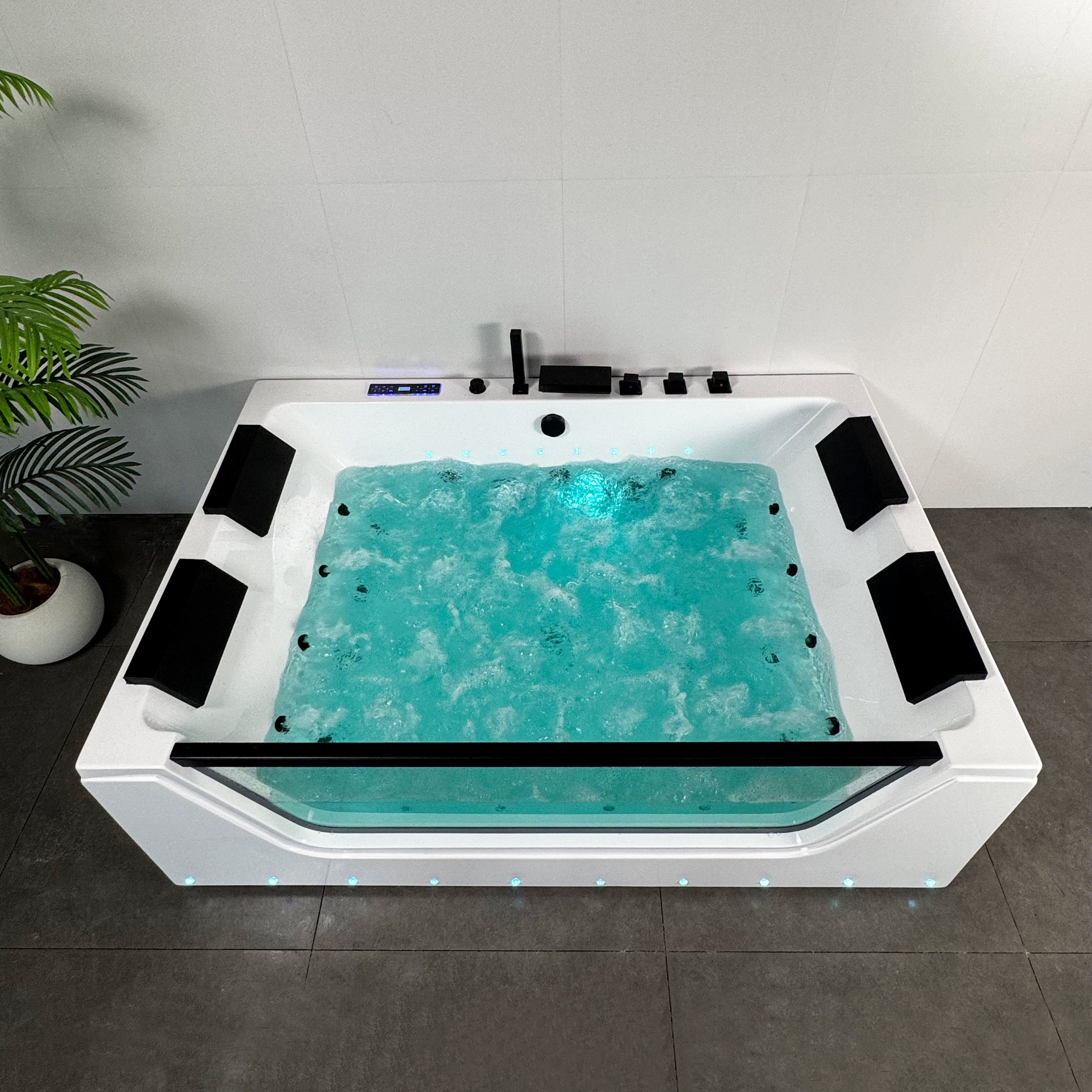 HOKO weiße Acryl-Badewanne für vier Personen mit Hydromassage-Funktion, Whirlpool-Massage-Spa-System für Badezimmer und Hotelbetrieb, mit Reinigungsfunktionen