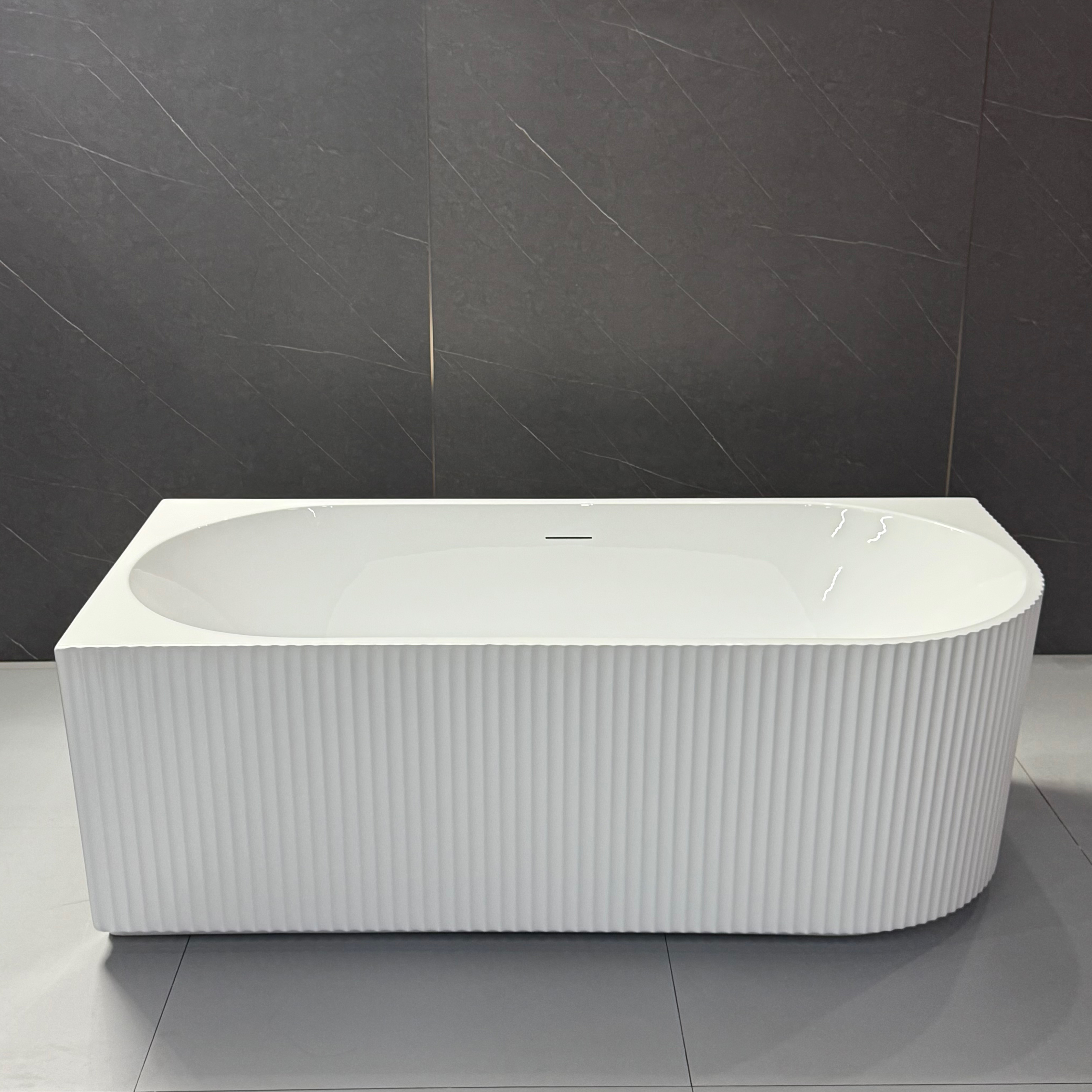 HOKO Modern 1-Person Solid Surface Freestanding Acrylic Bathtub White Deep Soak Drainer for Indoor Villa Hotel Bathroom