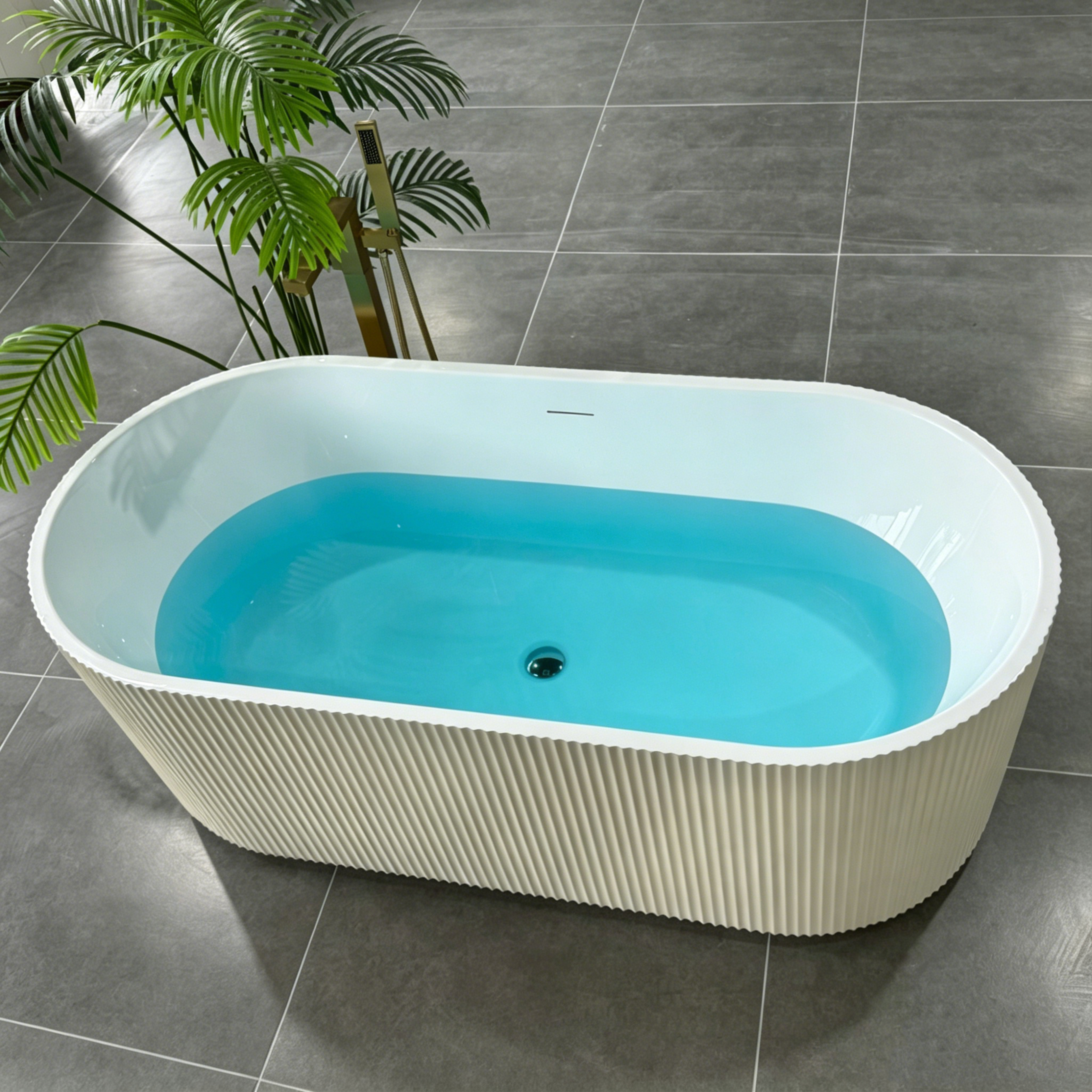 HOKO Beige Acrylic Freestanding Soaking Tub Drainer Free Standing for Hotel Bathroom Use-Adults 