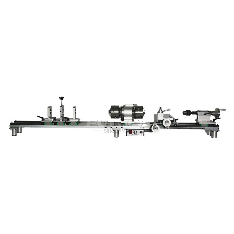 Segmented double track double chuck rod repair machine
