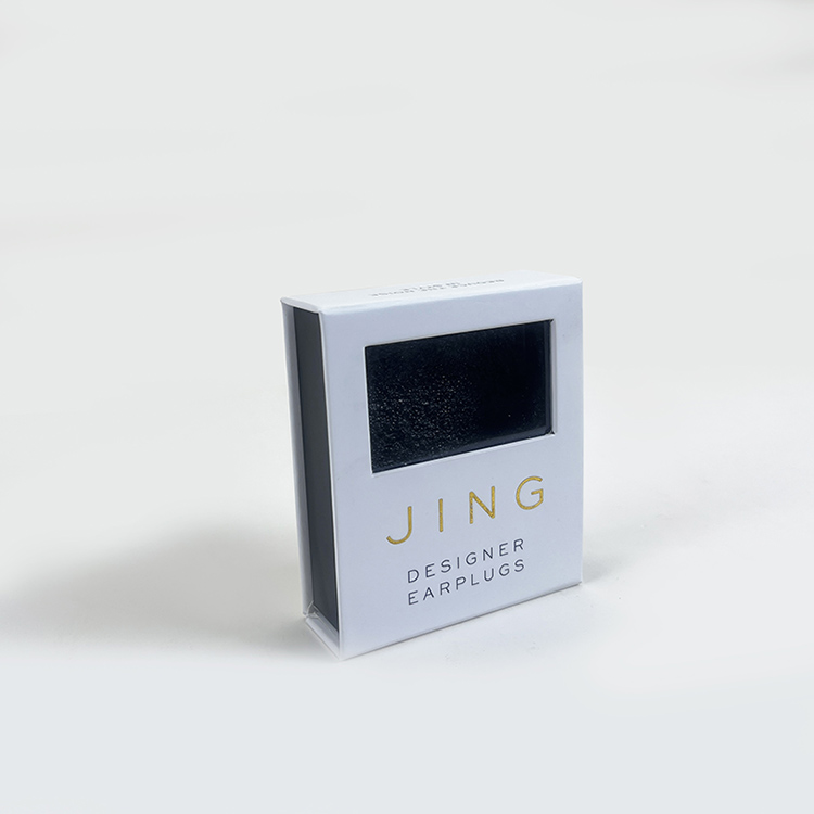 Custom Earplug Packaging Box | Window Rigid Gift Box With Gold Foil Stamping