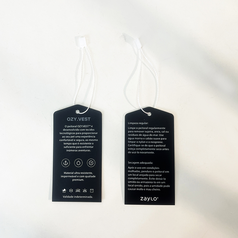 Custom Black Paper Hang Tags Garment Swing Tags With String Logo & Care Symbol Printed Clothing Tags