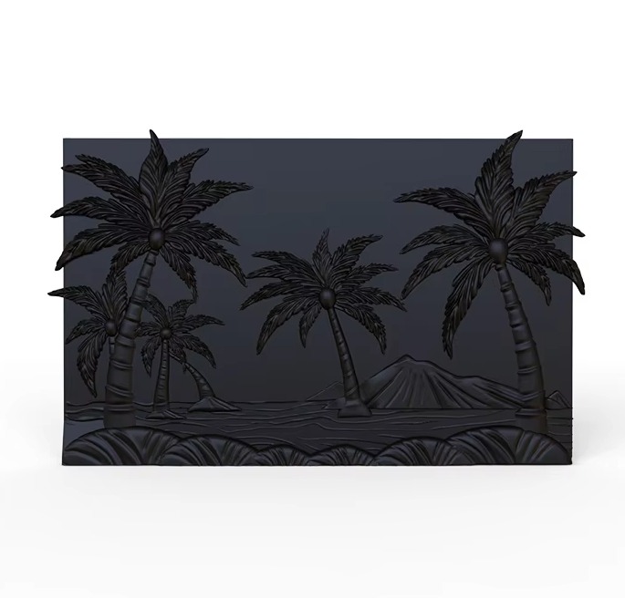 Resin black beach coconut tree art wall sculpture decoration plaque details