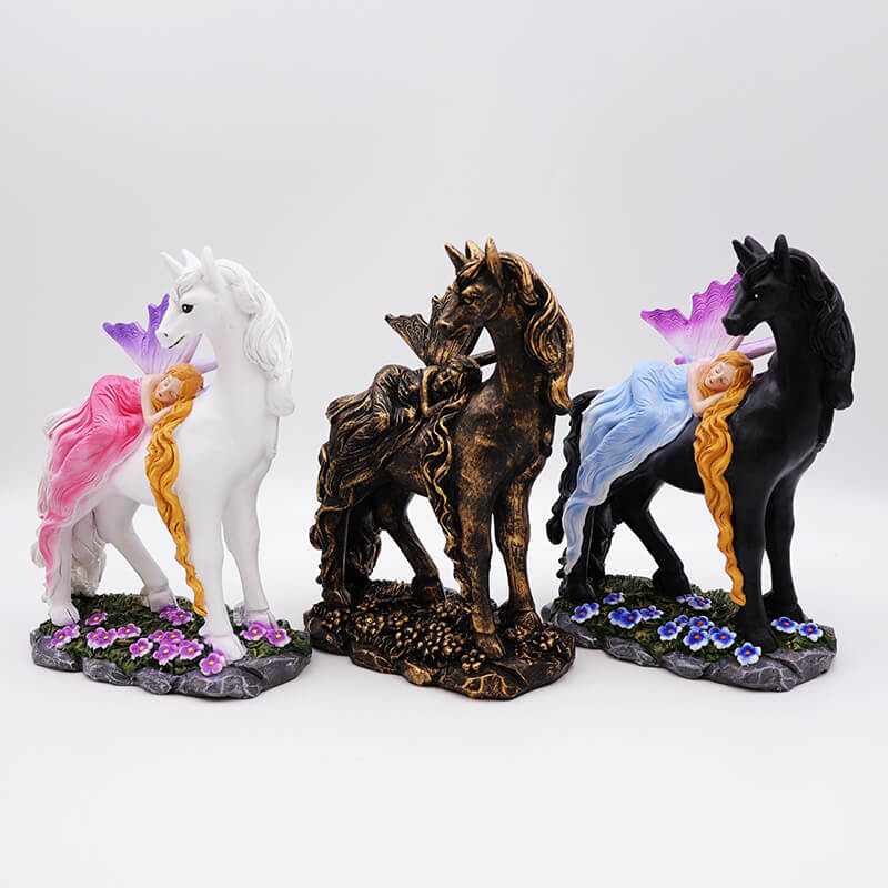 Figurinhas de fada mística e unicórnio belas de resina para decoração de casa