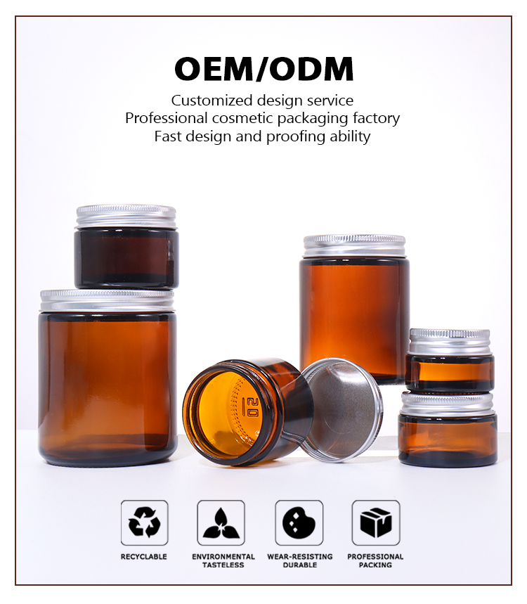 200G, 150G, 50G, 40G, 30G, 15G Amber Brown Cylindrical Beauty Jar, Silver Lid Design Shows Practical Texture manufacture
