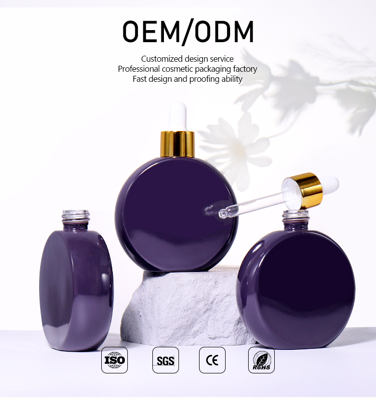 60ml Deep Purple Flat Round Dropper Essential Oil Bottle, Showing Luxury Texture manufacture