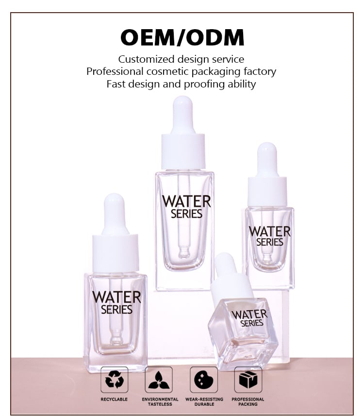 30ml/20ml/10ml/5ml Transparent Square Dropper Beauty Bottle, Minimalist Design Shows Pure Style supplier
