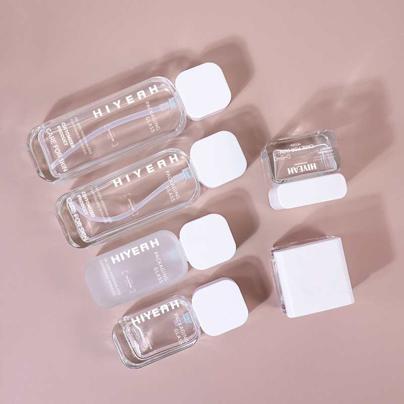 120ML, 100ML, 50ML, 30ML, 50G, 30G Transparent Minimalist Bottle Set, Square Design Shows Fresh Texture
