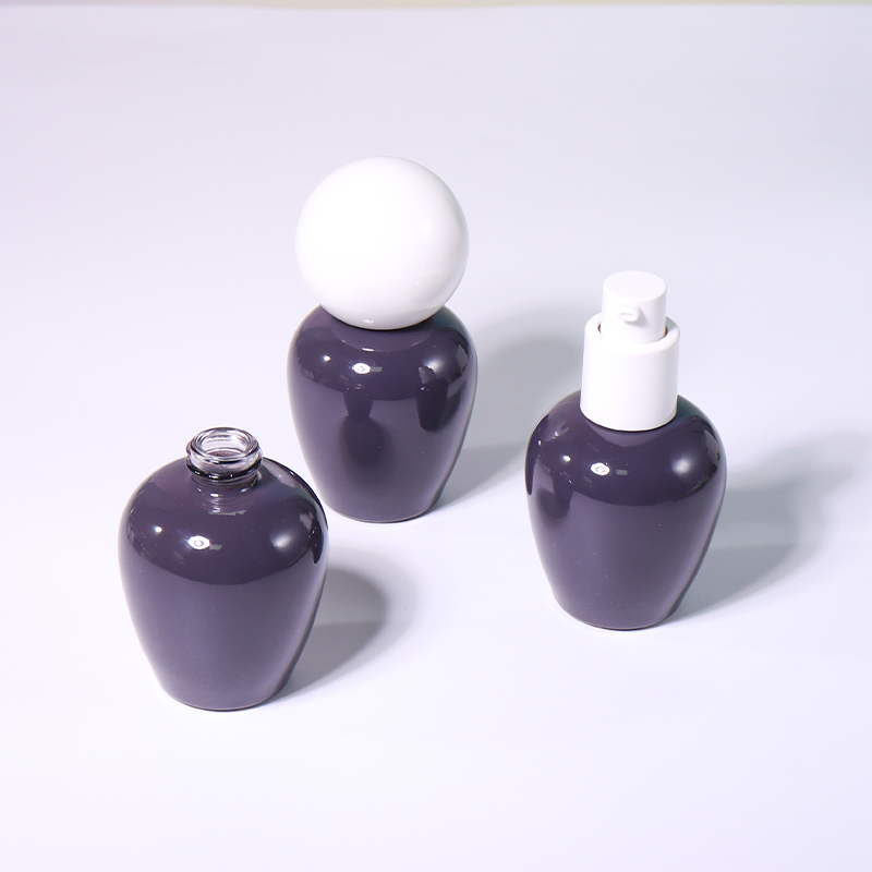 30ml Beauty Bottle with Dark Purple Body and White Spherical Cap