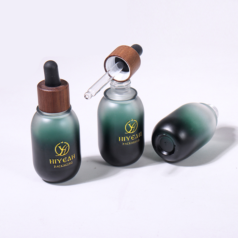 30ml dark green gradient frosted dropper bottle