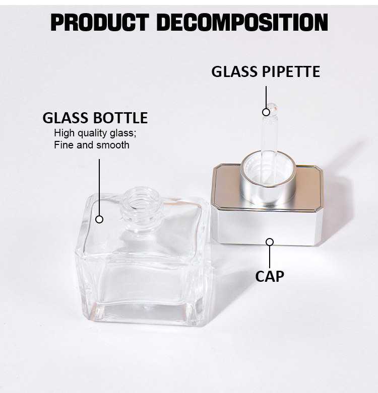 40ml Minimalist Transparent Essential Oil Bottle, Silver Square Cap Shows Exquisite Charm factory