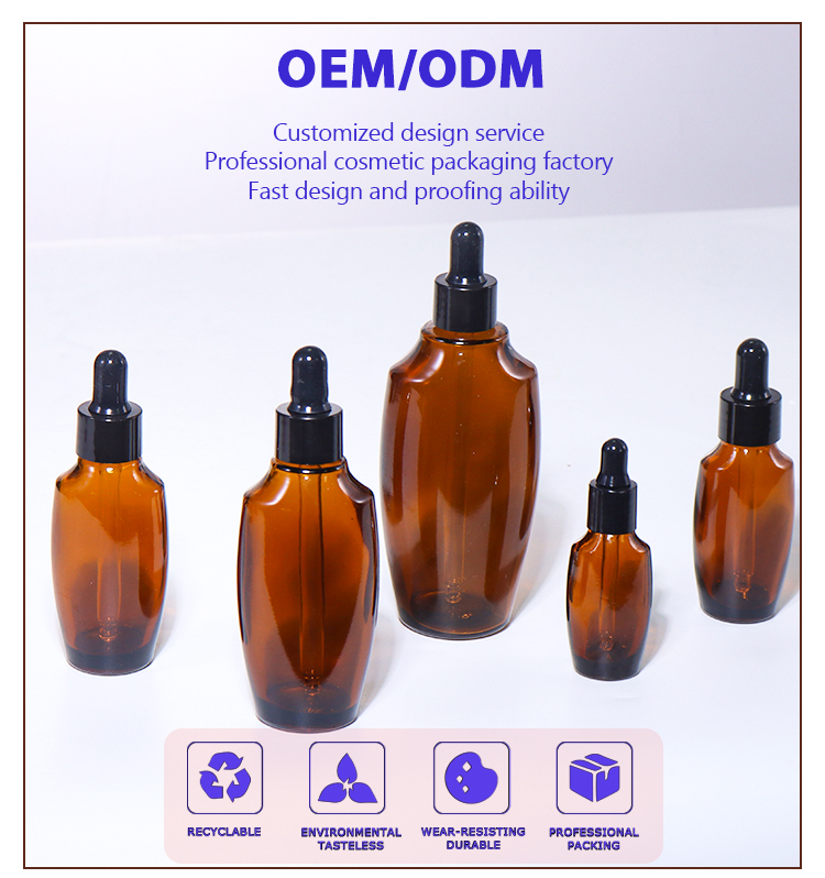 100ML/50ML/30ML/20ML/10ML Amber - Brown Dropper Bottles, Curved Bodies  details