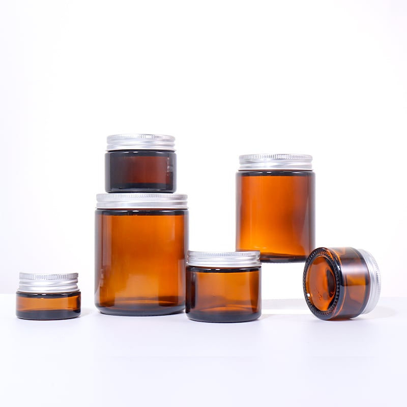 200G, 150G, 50G, 40G, 30G, 15G Amber Brown Cylindrical Beauty Jar, Silver Lid Design Shows Practical Texture