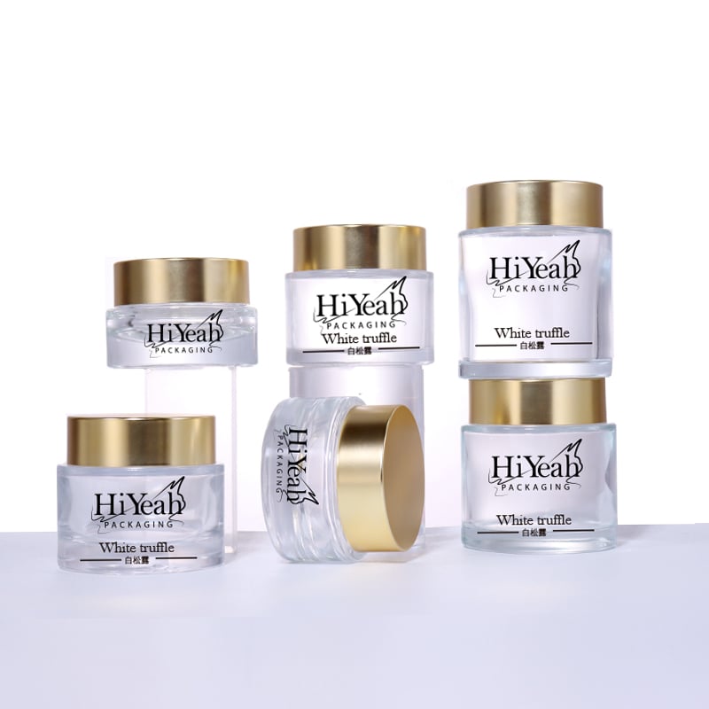 150G, 120G, 100G, 80G, 50G, 30G Transparent Cream Jars in Two Styles, Golden Lids and White Lids Show Diverse Elegance