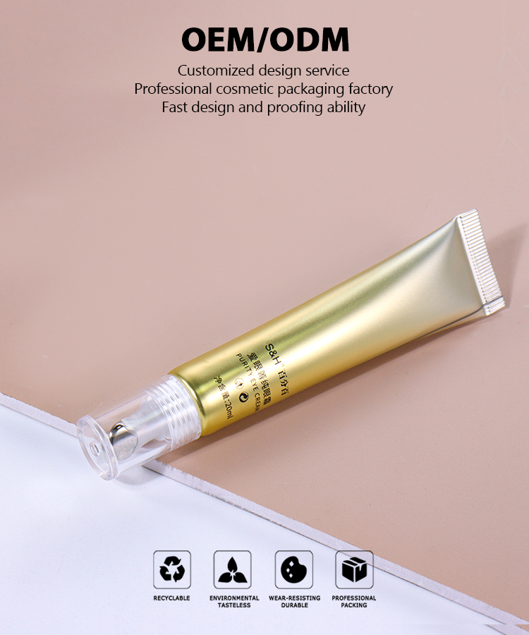 20ml Eye Cream Hose Packaging, Transparent/Gold Cap Shows Texture details