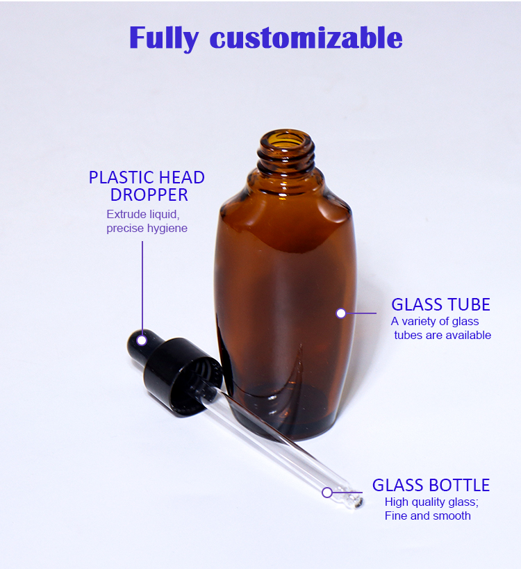 100ML/50ML/30ML/20ML/10ML Amber - Brown Dropper Bottles, Curved Bodies  manufacture