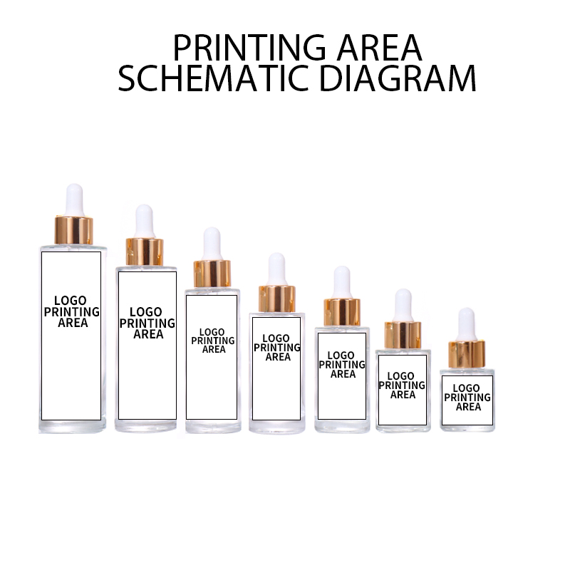 100ML, 80ML, 60ML, 50ML, 40ML, 30ML, 20ML Transparent / Frosted Dropper Beauty Bottle, Gold Lid Design Shows Light Luxury Texture details