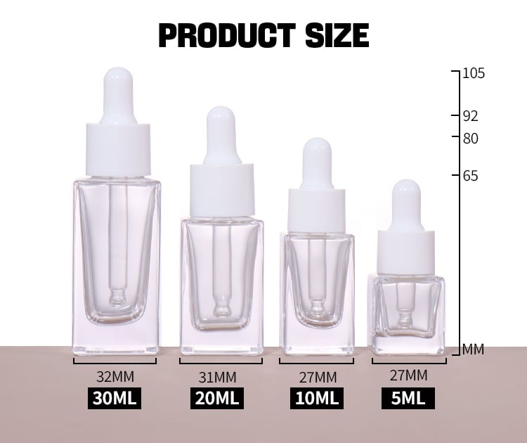 30ml/20ml/10ml/5ml Transparent Square Dropper Beauty Bottle, Minimalist Design Shows Pure Style manufacture