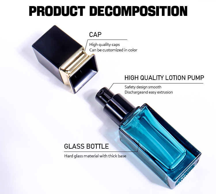 30ml Square - Style Beauty Bottle, Blue - Gold Color Matching Shows Light Luxury Texture details