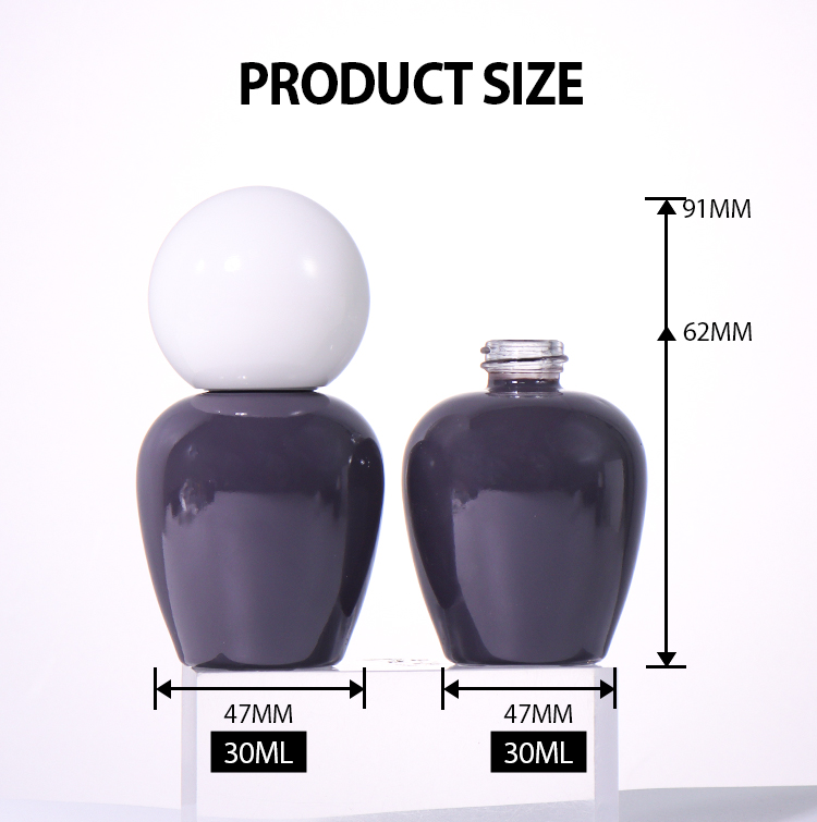 30ml Beauty Bottle with Dark Purple Body and White Spherical Cap manufacture