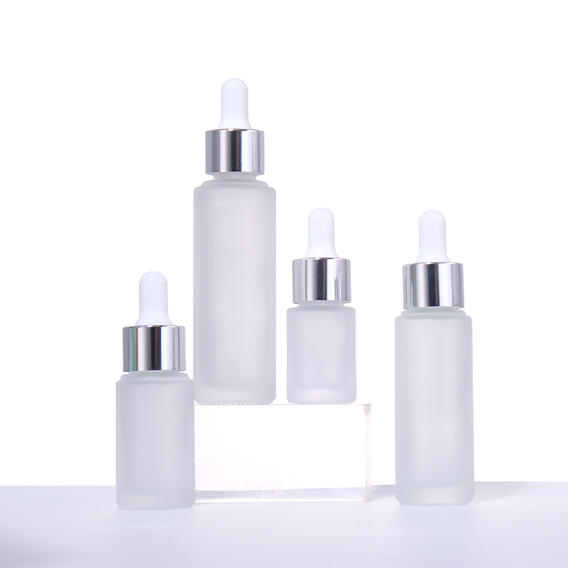 40ML, 30ML, 20ML, 10ML Minimalist Frosted Essence Bottle, Silver Lid / Dropper Shows Exquisite Charm