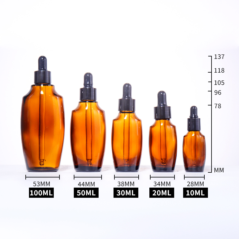 100ML/50ML/30ML/20ML/10ML Amber - Brown Dropper Bottles, Curved Bodies  details