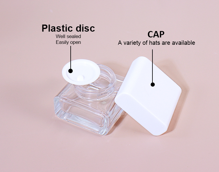 50G, 30G Transparent White Square Beauty Jar, Square Shape Shows Exquisite Charm factory
