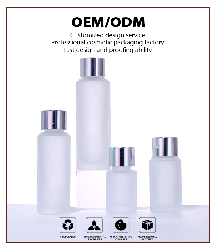 40ML, 30ML, 20ML, 10ML Minimalist Frosted Essence Bottle, Silver Lid / Dropper Shows Exquisite Charm supplier