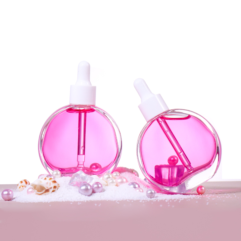 60ML Transparent Spherical Serum Bottle, White Dropper with Pink Liquid Emits Dreamy Charm