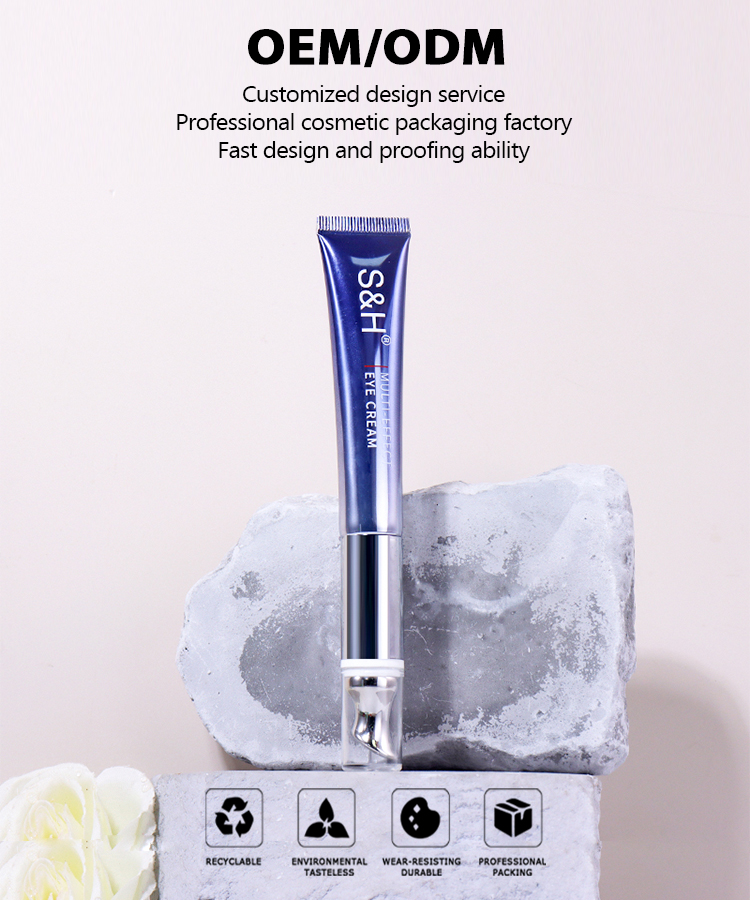 20ml Navy Blue + Silver - Transparent Cap! Eye Cream Hose Packaging with Roller Ball details