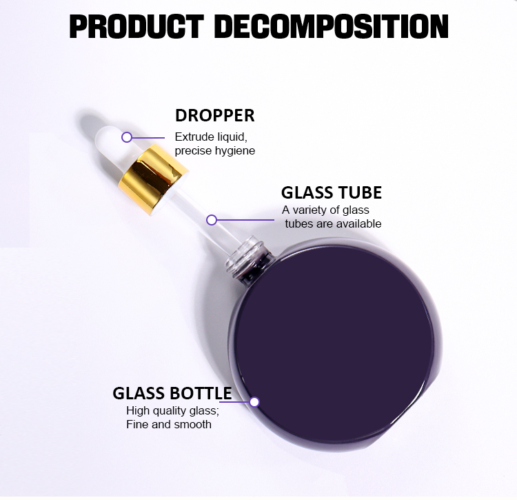 60ml Deep Purple Flat Round Dropper Essential Oil Bottle, Showing Luxury Texture supplier