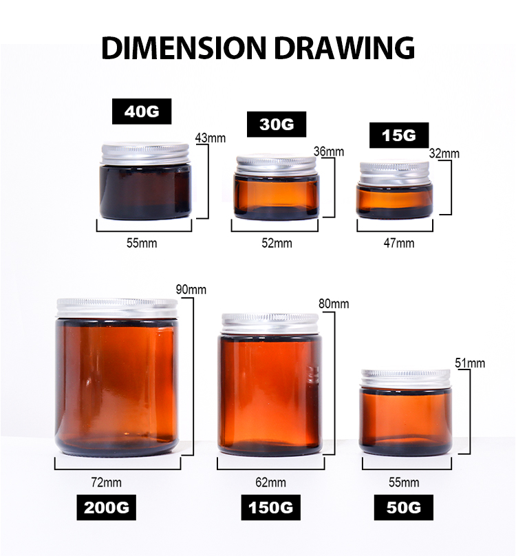 200G, 150G, 50G, 40G, 30G, 15G Amber Brown Cylindrical Beauty Jar, Silver Lid Design Shows Practical Texture manufacture