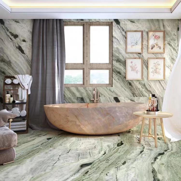 Natural Cloud Emerald Green marble floor tiles factory