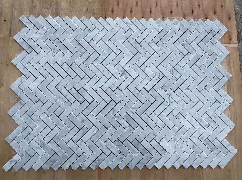 Iceberg Beaty Herringbone Honed White Marble Mosaic factory
