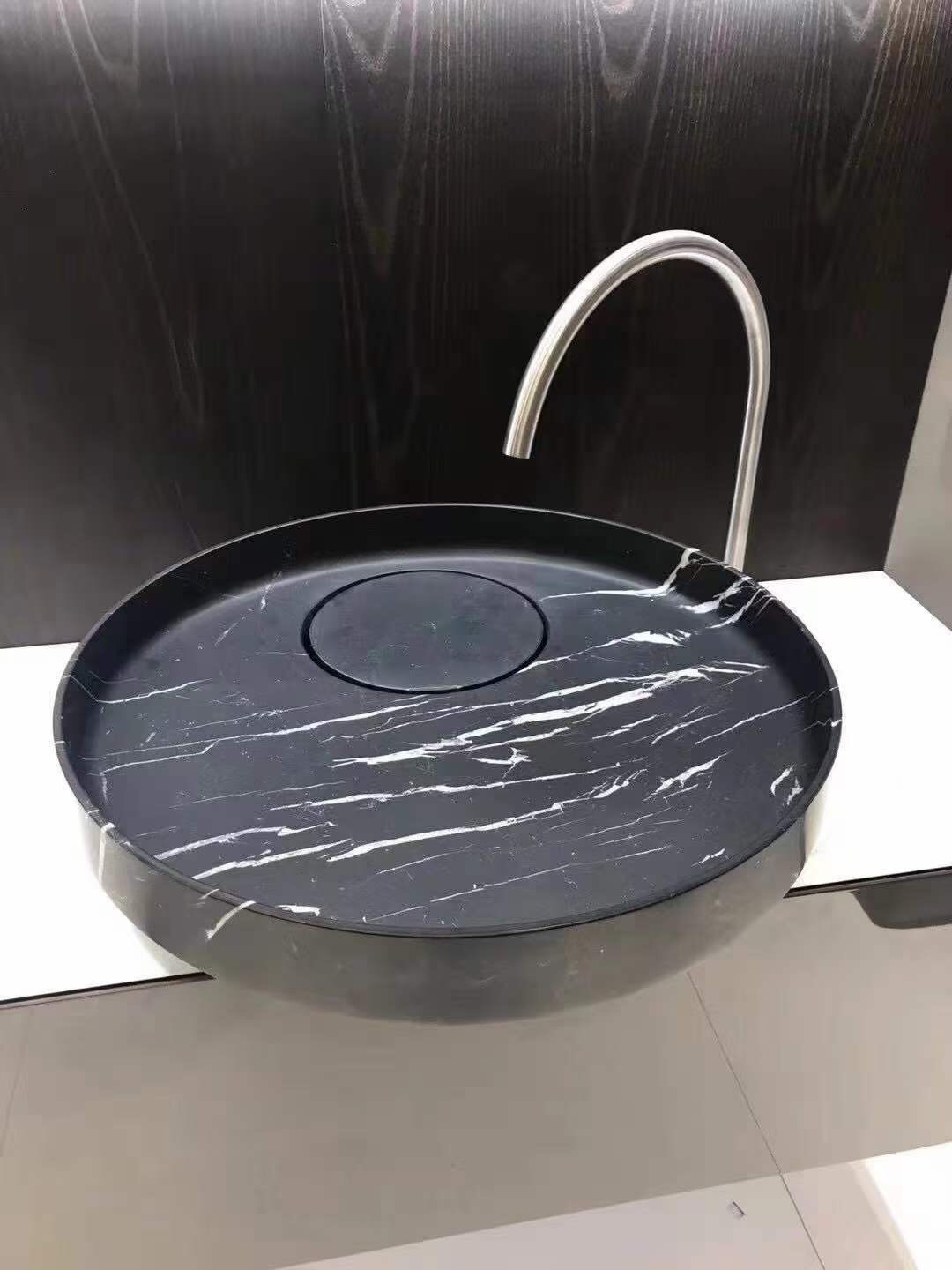 Piano per mobile del bagno in marmo Marquina nero con lavandino