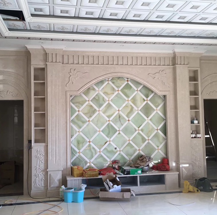 Custom Cream Marfil Marble Feature Walls details