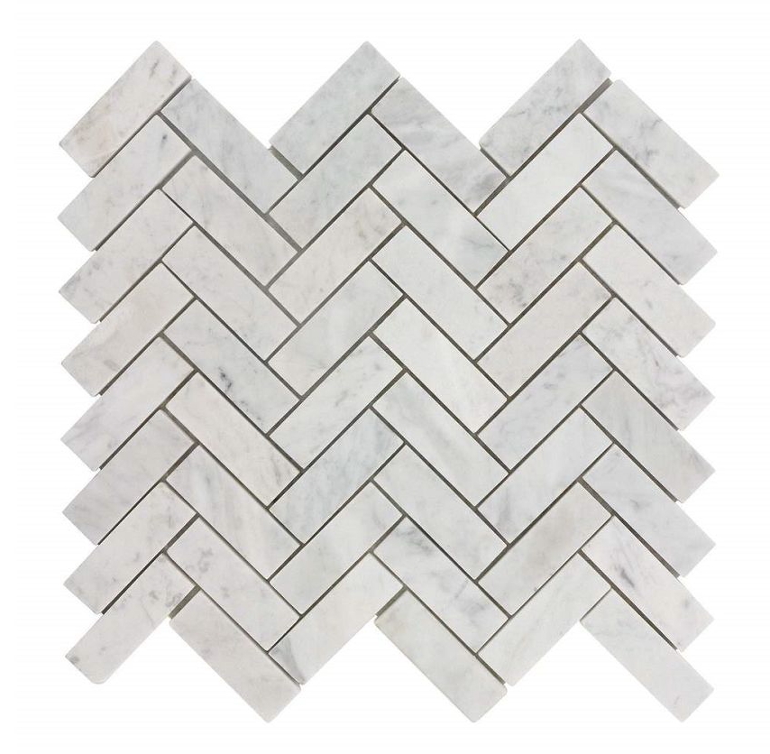 Iceberg Beaty Herringbone Honed White Marble Mosaic factory