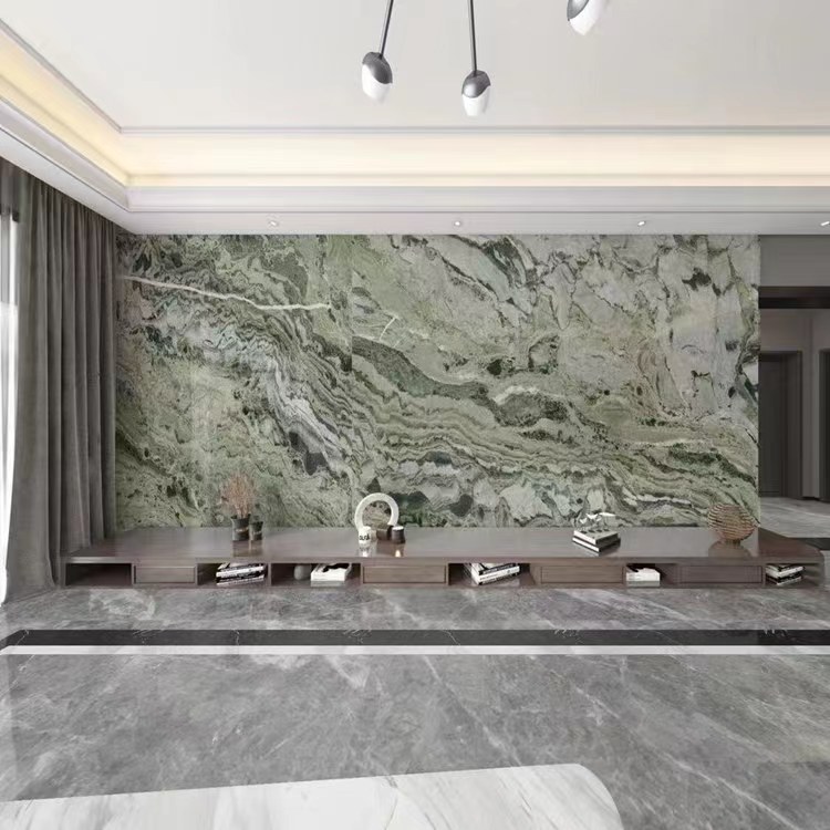Natural Cloud Emerald Green marble floor tiles details