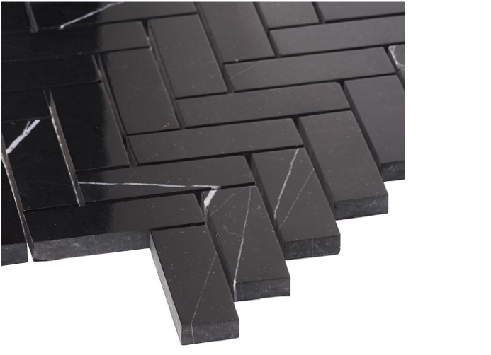Nero Marquina Herringbone Mosaic Tile manufacture