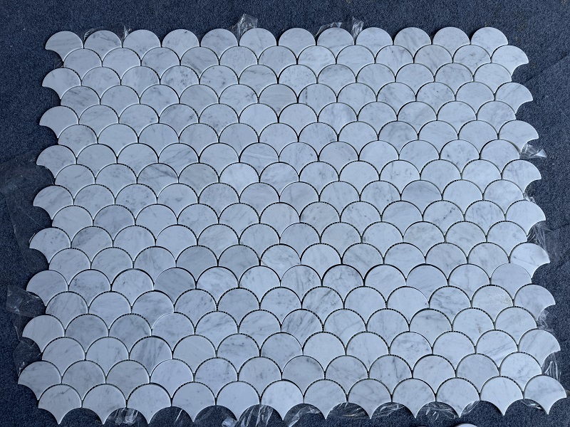 Carrara White Marble Fan Shape Mosaic details