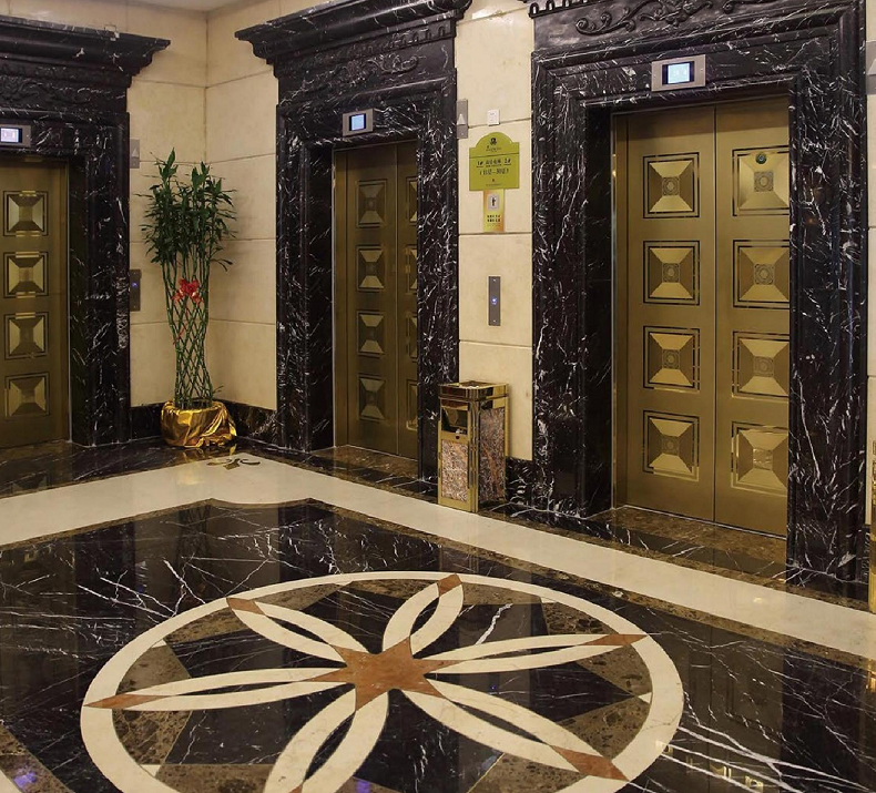 Flower Vein Honed China Nero Black Marble For Elevator Door Surrounds