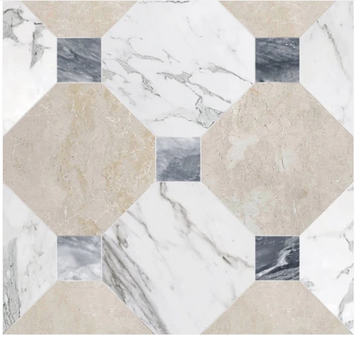 Botticino & Calacatta marble Checkerboard details