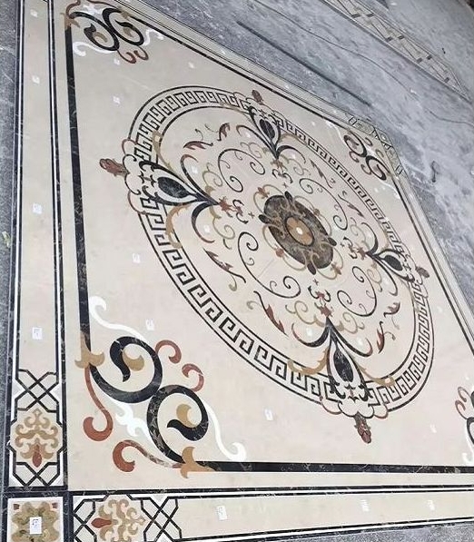 Waterjet Marble Medallion flooring tile for Hotel Corridor details